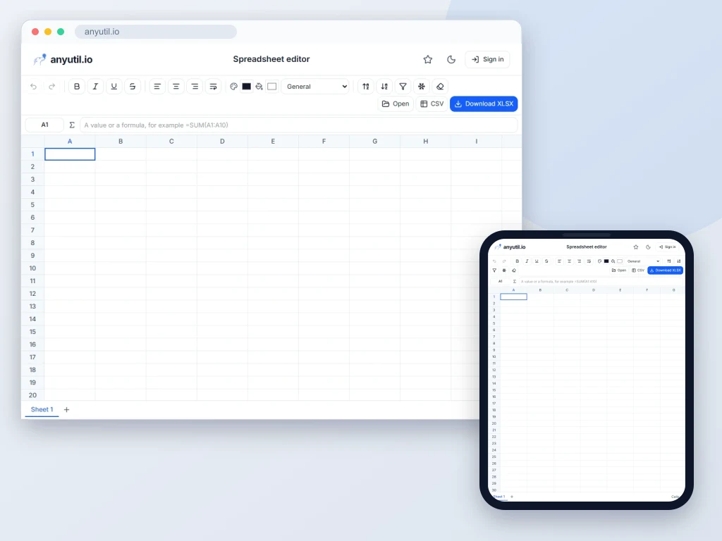 The spreadsheet editor with a workbook open