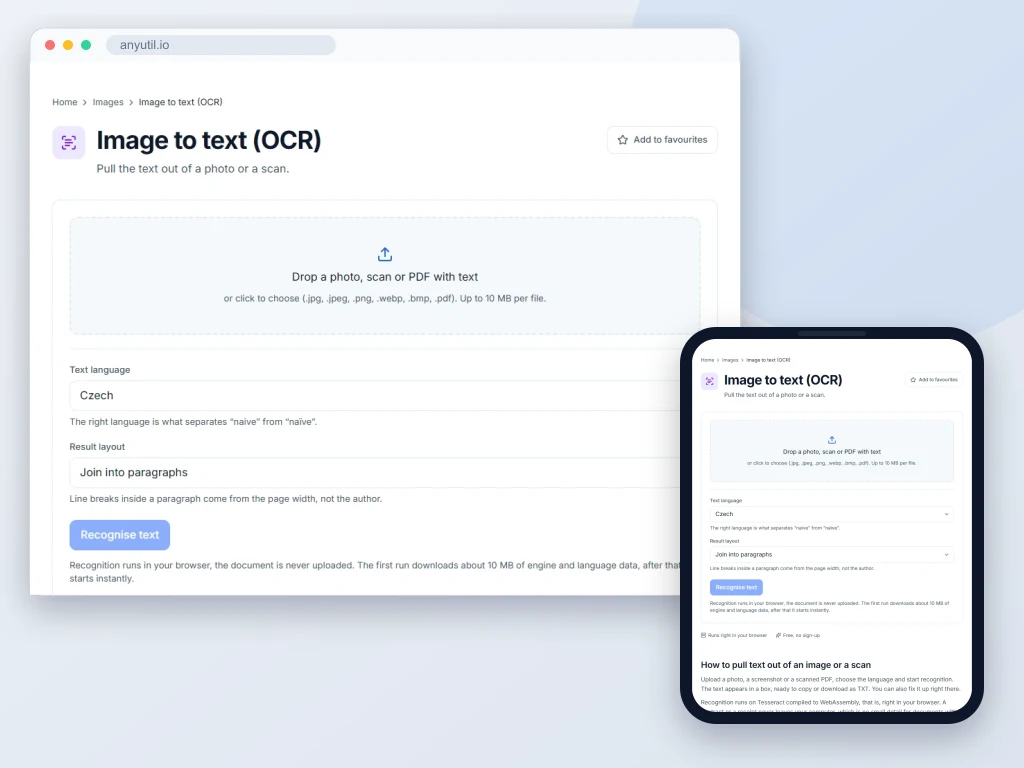 Preview of Image to text (OCR)